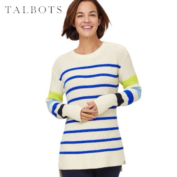NWT T by Talbots Multi Stripe Crewneck High-Low Sweater - Picture 1 of 12